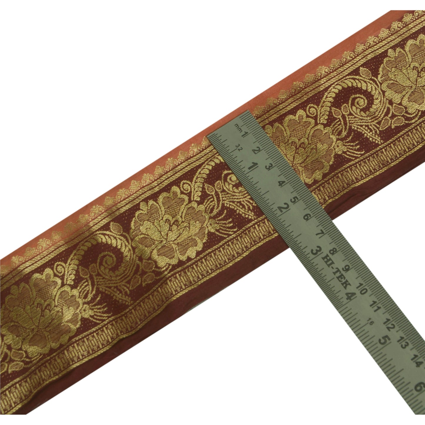 Sanskriti Vintage 1 Yd Trim Sari Border Woven Brocade Craft Sewing Brown Lace