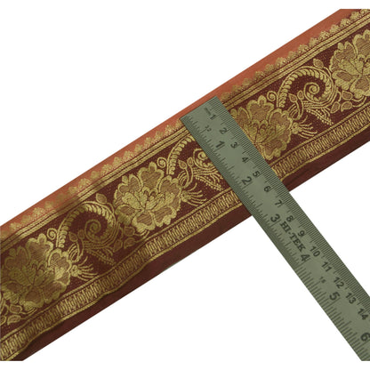Sanskriti Vintage 1 Yd Trim Sari Border Woven Brocade Craft Sewing Brown Lace