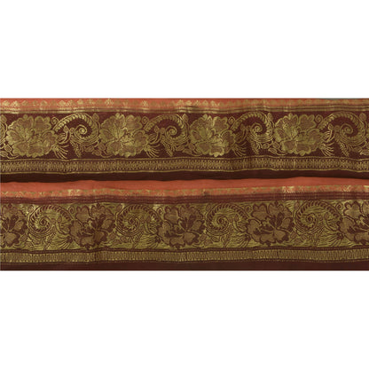 Sanskriti Vintage 1 Yd Trim Sari Border Woven Brocade Craft Sewing Brown Lace