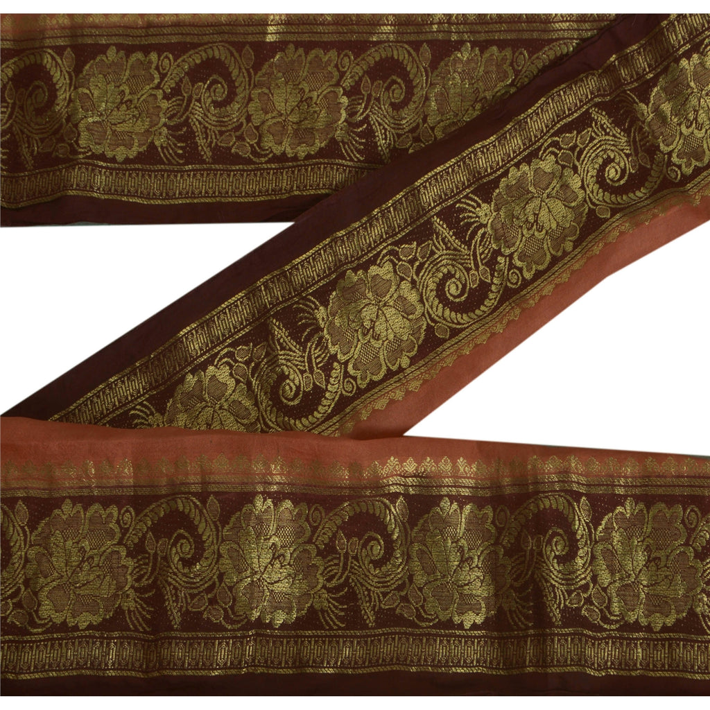 Sanskriti Vintage 1 Yd Trim Sari Border Woven Brocade Craft Sewing Brown Lace