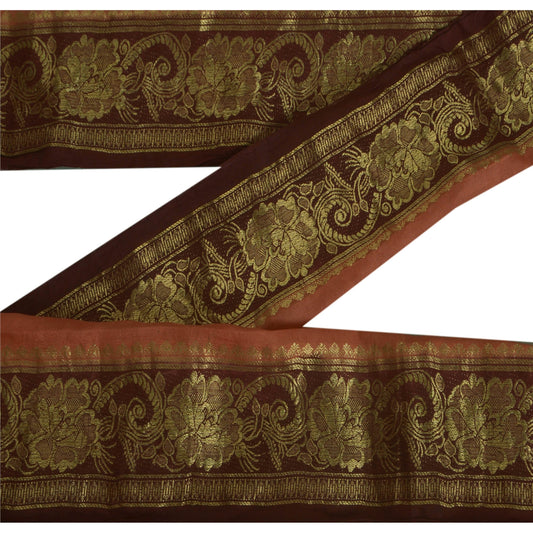 Sanskriti Vintage 1 Yd Trim Sari Border Woven Brocade Craft Sewing Brown Lace