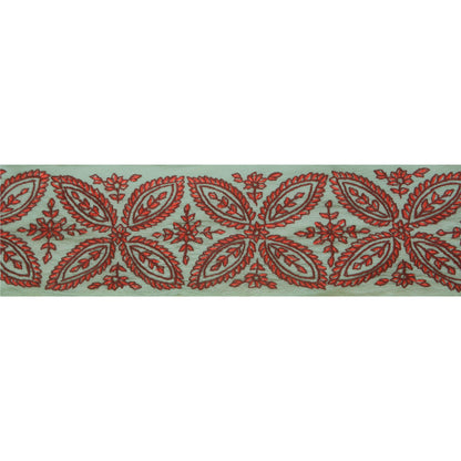 Sanskriti Vintage 1 Yd Trim Sari Border Hand Embroidered Suzani Craft Blue Lace