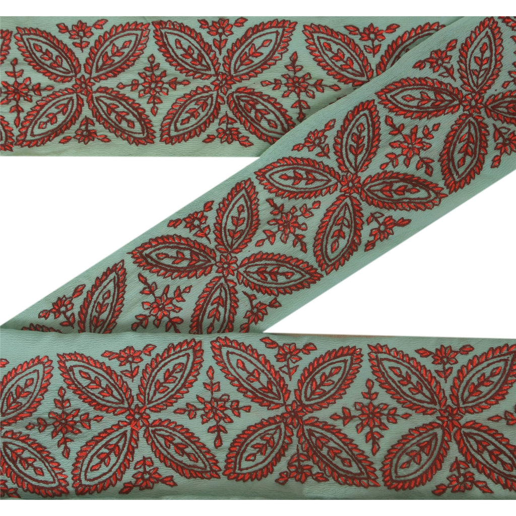 Sanskriti Vintage 1 Yd Trim Sari Border Hand Embroidered Suzani Craft Blue Lace