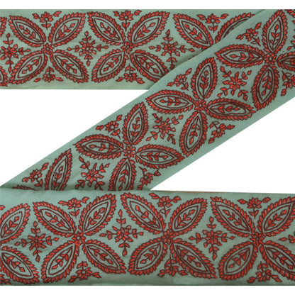 Sanskriti Vintage 1 Yd Trim Sari Border Hand Embroidered Suzani Craft Blue Lace