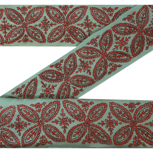 Sanskriti Vintage 1 Yd Trim Sari Border Hand Embroidered Suzani Craft Blue Lace