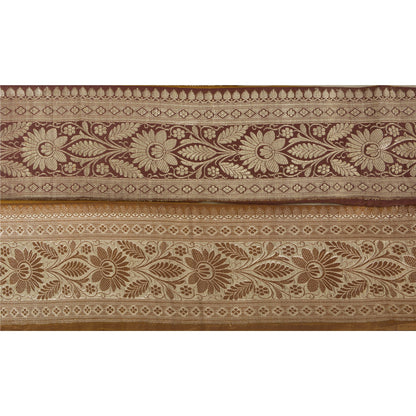 Sanskriti Vintage 1 Yd Trim Sari Border Woven Brocade Craft Sewing Brown Lace