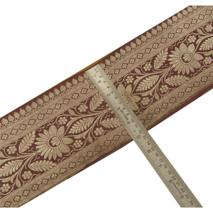 Sanskriti Vintage 1 Yd Trim Sari Border Woven Brocade Craft Sewing Brown Lace