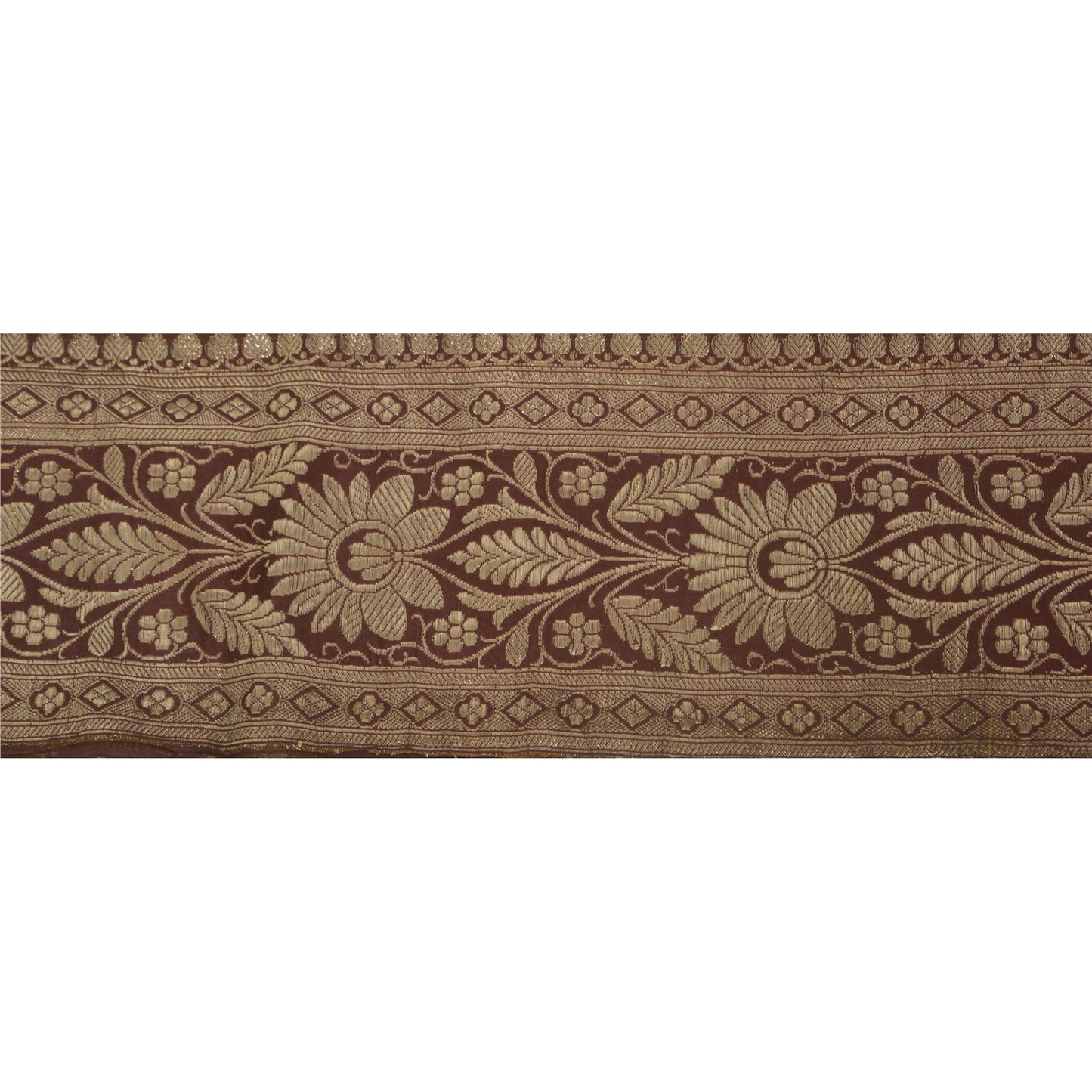 Sanskriti Vintage 1 Yd Trim Sari Border Woven Brocade Craft Sewing Brown Lace