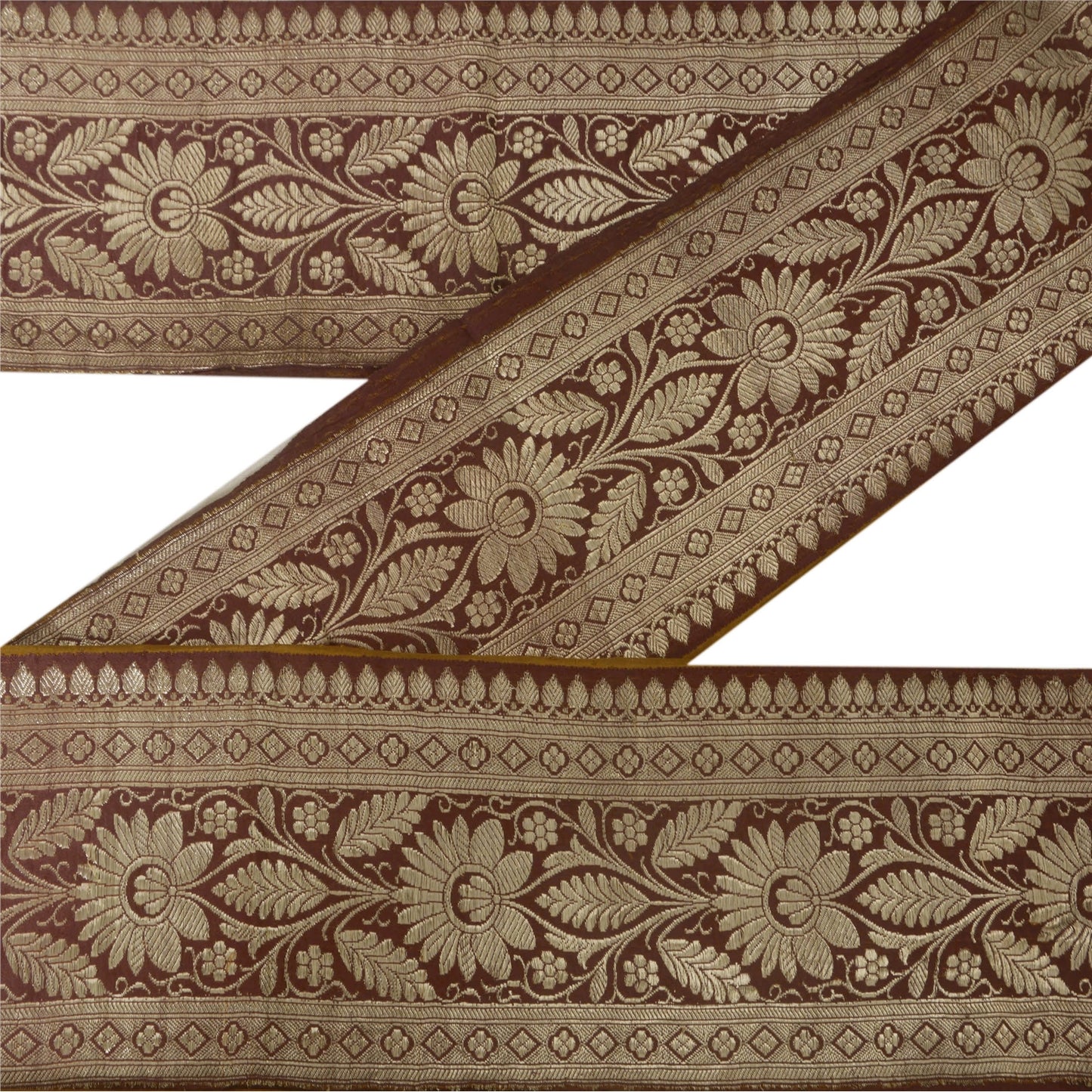 Sanskriti Vintage 1 Yd Trim Sari Border Woven Brocade Craft Sewing Brown Lace