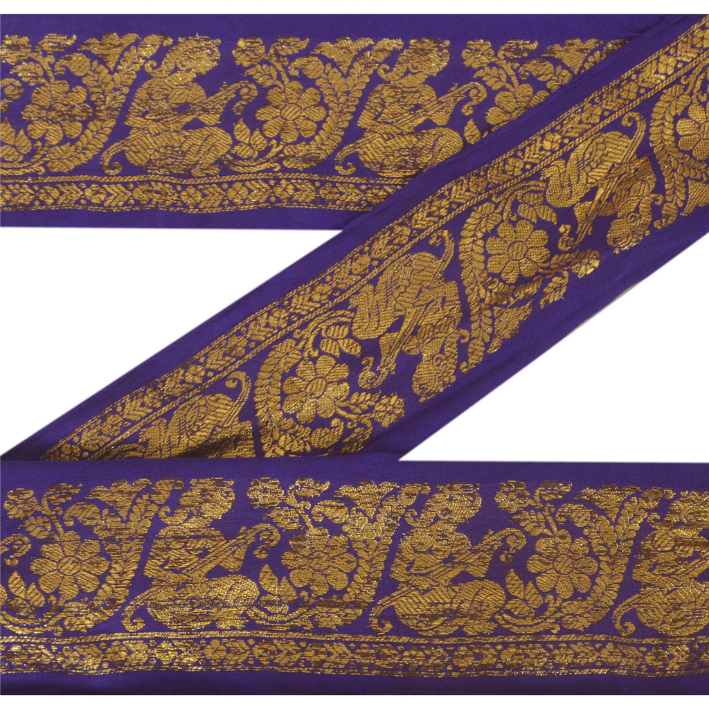 Sanskriti Vintage 1 Yd Trim Sari Border Woven Brocade Craft Sewing Blue Lace