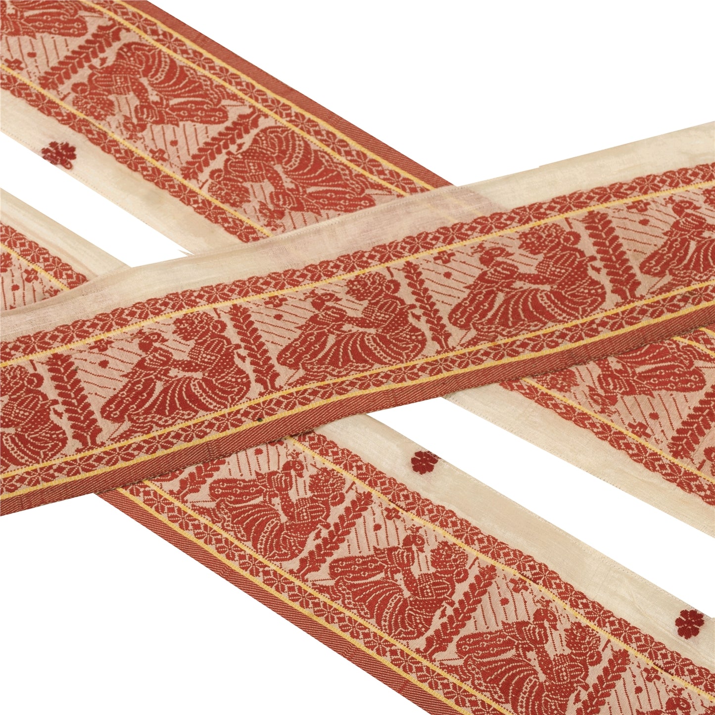 Sanskriti Vintage 1 YD Sari Border Woven Baluchari Cream 4.5W Trim Sewing Lace