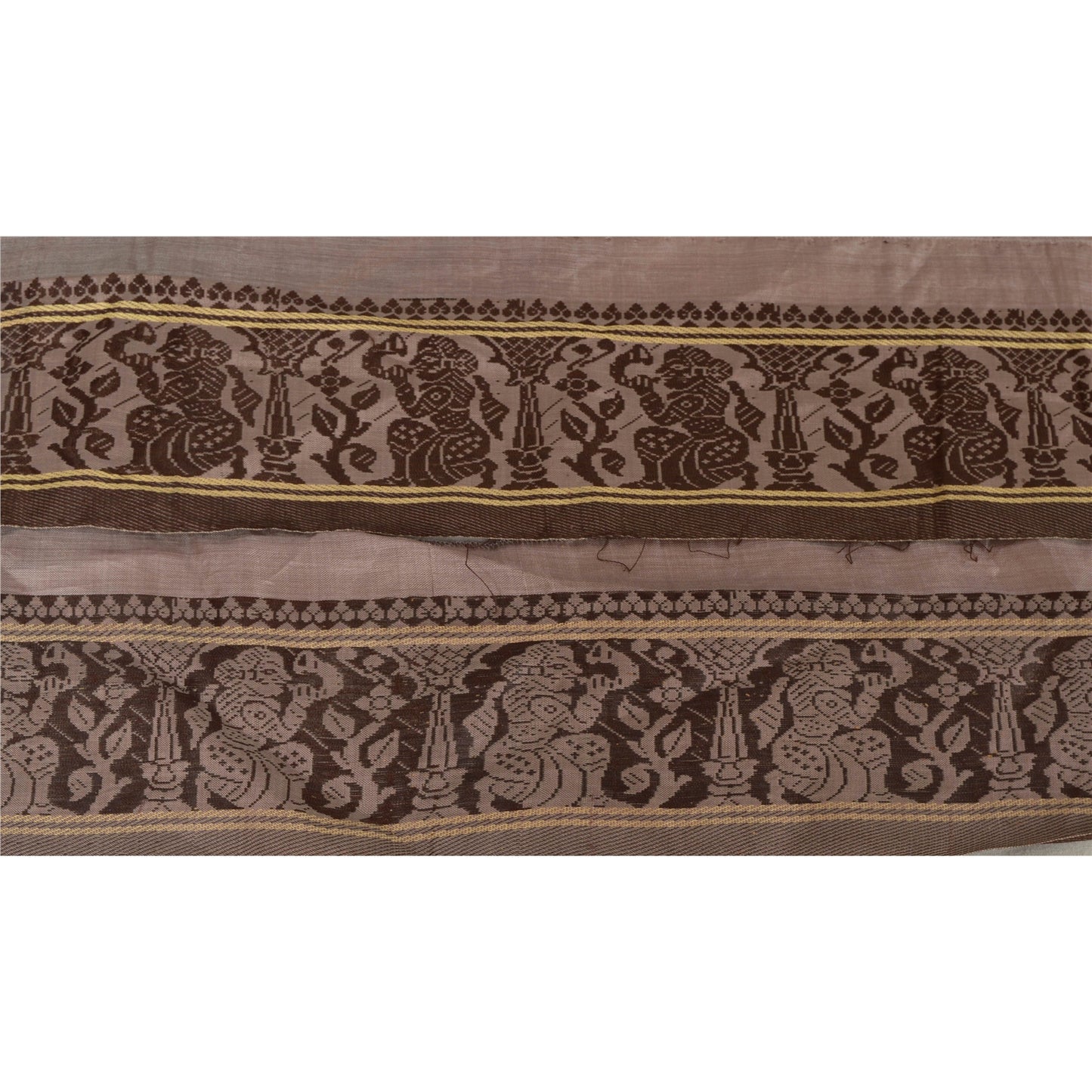 Sanskriti Vintage 1 Yd Sari Border Woven Baluchari Trim Sewing Brown Lace