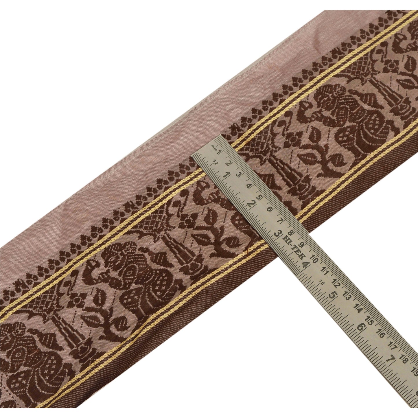 Sanskriti Vintage 1 Yd Sari Border Woven Baluchari Trim Sewing Brown Lace