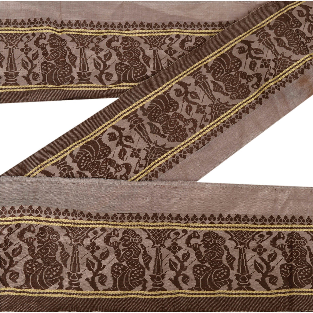 Sanskriti Vintage 1 Yd Sari Border Woven Baluchari Trim Sewing Brown Lace