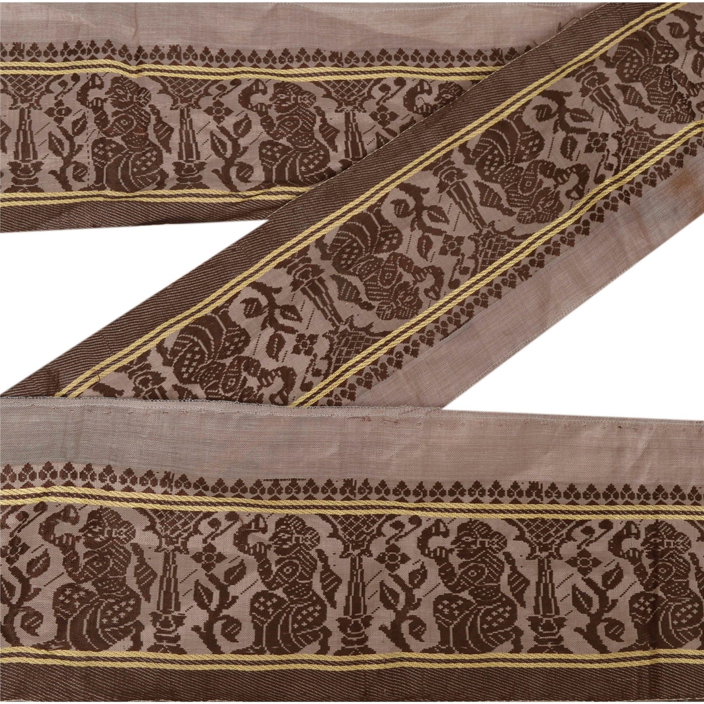 Sanskriti Vintage 1 Yd Sari Border Woven Baluchari Trim Sewing Brown Lace