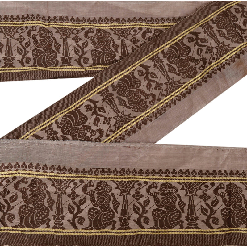 Sanskriti Vintage Saree/Sari 1 Yd Border Brown Pure SIlk Human Woven Baluchari Sarees Trim Sewing Brown 4.5W Lace upholstery fabric