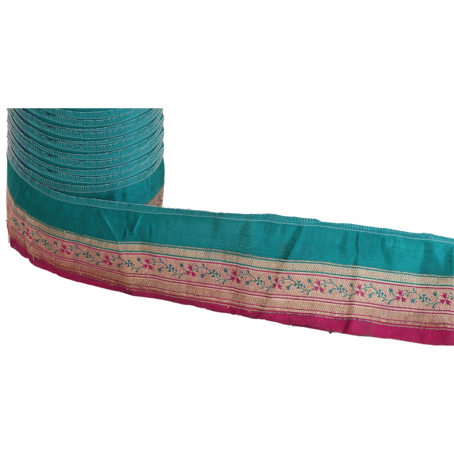 Sanskriti Vintage 1 Yd Trim Pink/Green Sari Border Brocade Craft Ribbon Lace