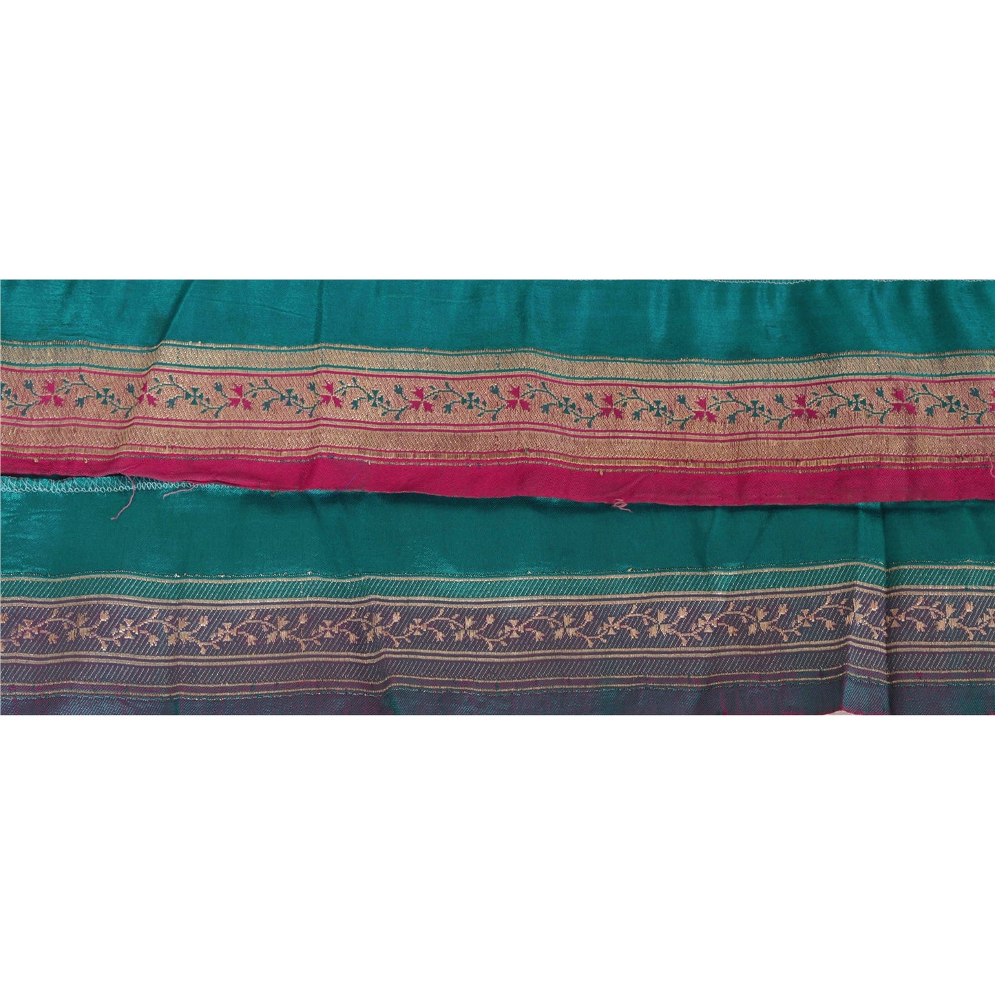 Sanskriti Vintage 1 Yd Trim Pink/Green Sari Border Brocade Craft Ribbon Lace