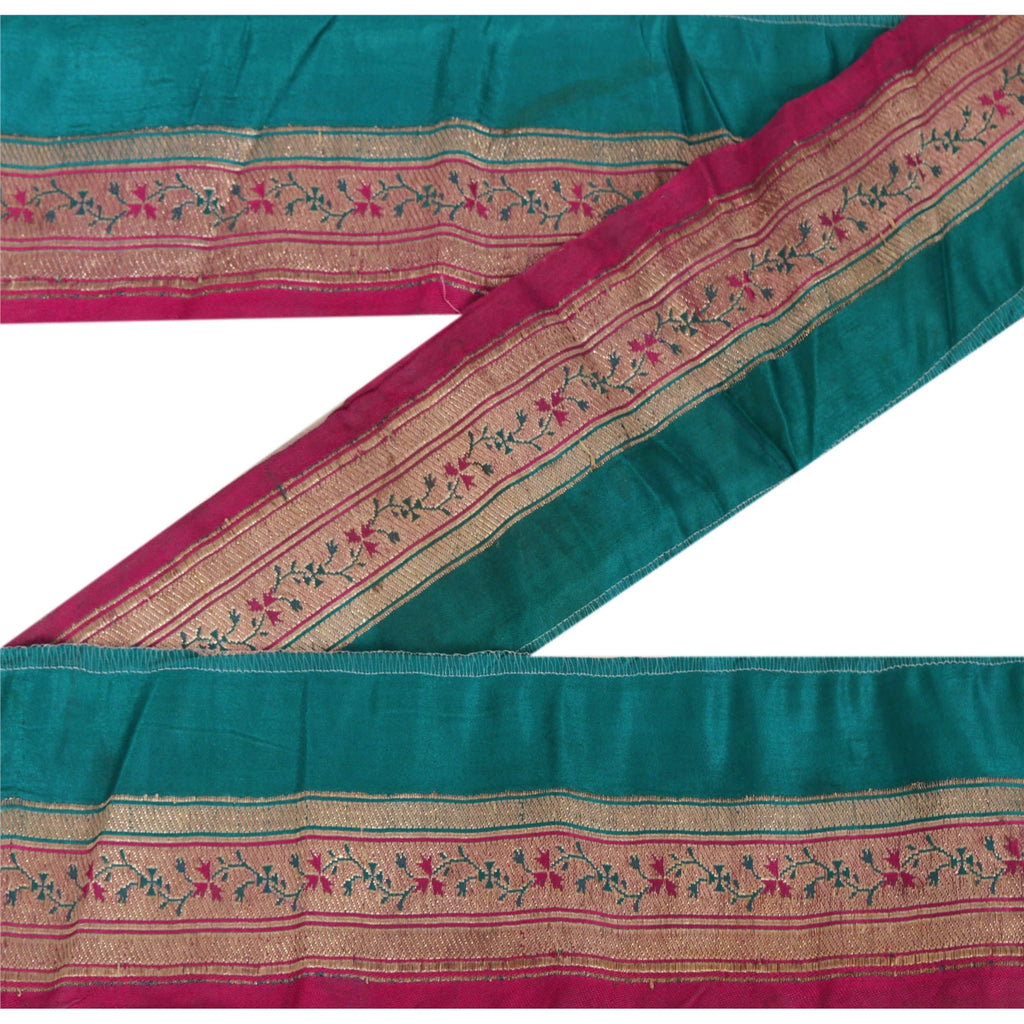 Sanskriti Vintage 1 Yd Trim Pink/Green Sari Border Brocade Craft Ribbon Lace
