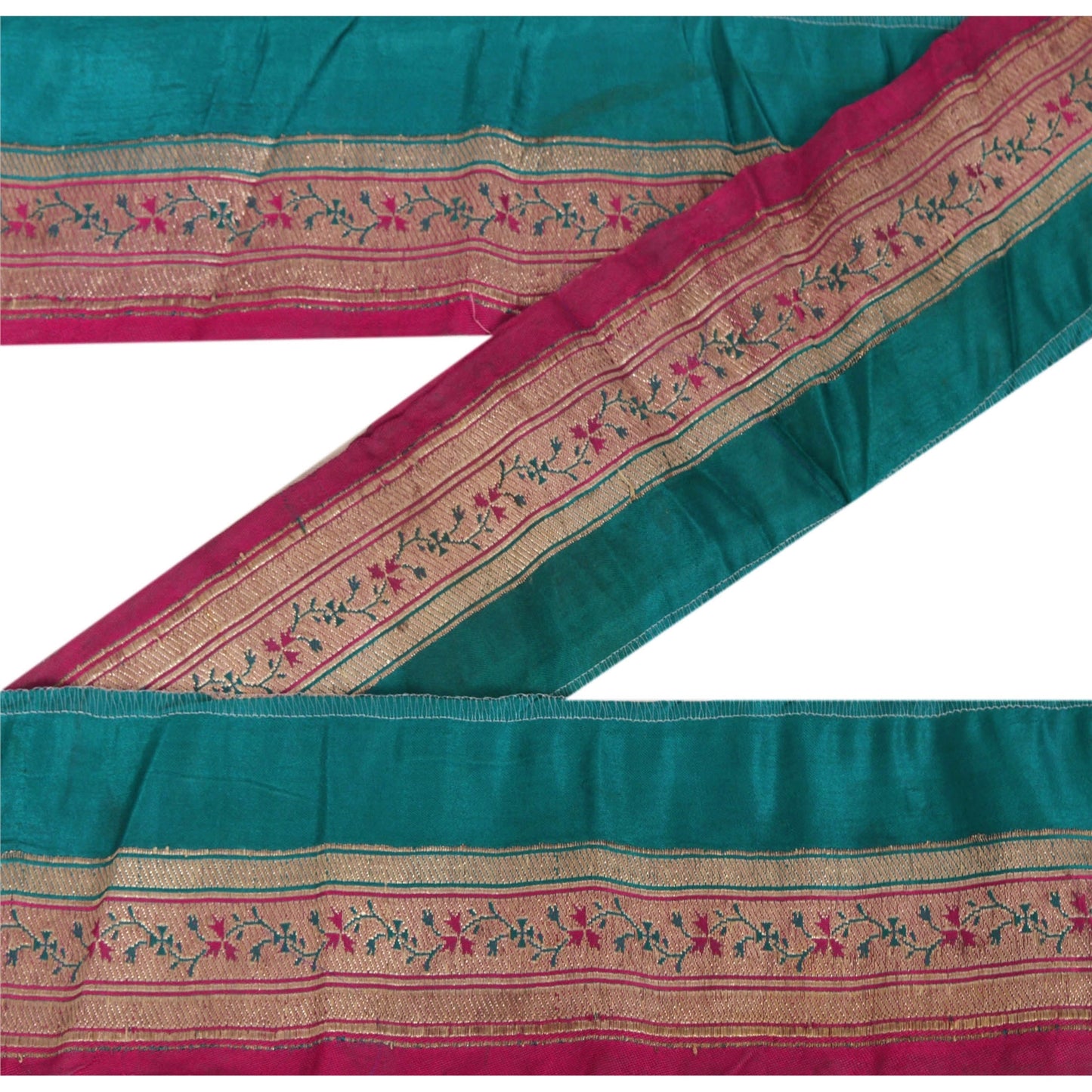 Sanskriti Vintage 1 Yd Trim Pink/Green Sari Border Brocade Craft Ribbon Lace