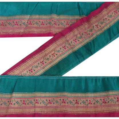 Sanskriti Vintage 1 Yd Trim Pink/Green Sari Border Brocade Craft Ribbon Lace