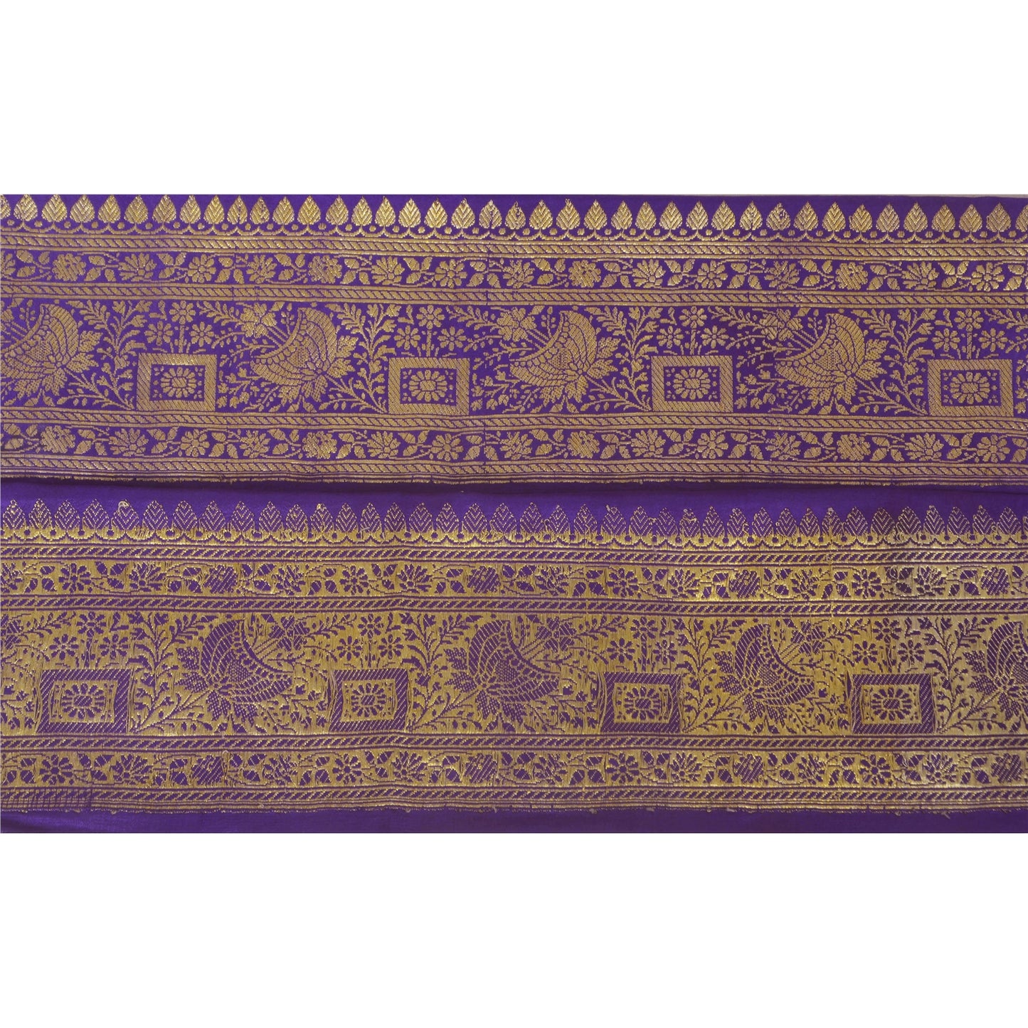 Sanskriti Vintage Blue Sari Border Woven Brocade Craft Trim Sewing 1 Yd Lace