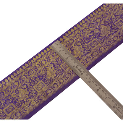 Sanskriti Vintage Blue Sari Border Woven Brocade Craft Trim Sewing 1 Yd Lace