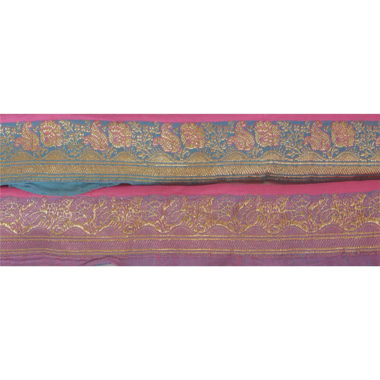 Sanskriti Vintage 1.5W Sari Border Zari Woven Brocade Craft Trim Blue 1 YD Lace