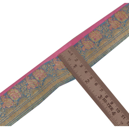 Sanskriti Vintage 1.5W Sari Border Zari Woven Brocade Craft Trim Blue 1 YD Lace