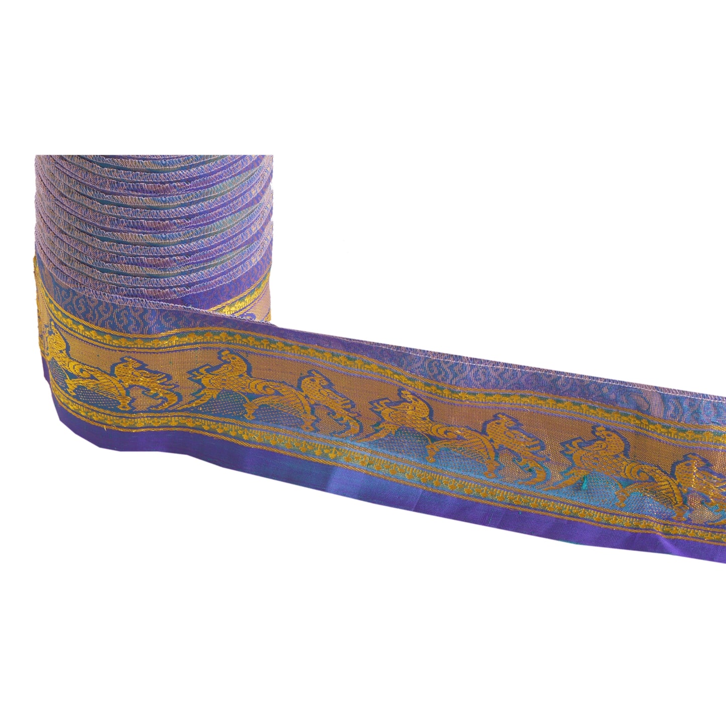 Sanskriti Vintage 1 Yd Trim Sari Border Woven Brocade Craft Sewing Blue Lace