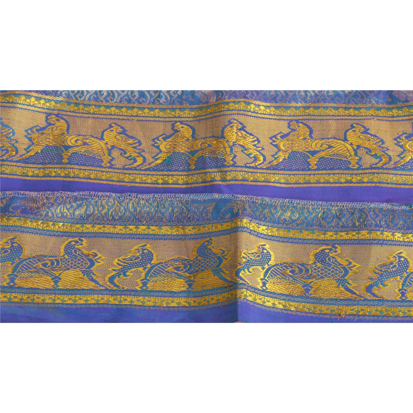 Sanskriti Vintage 1 Yd Trim Sari Border Woven Brocade Craft Sewing Blue Lace