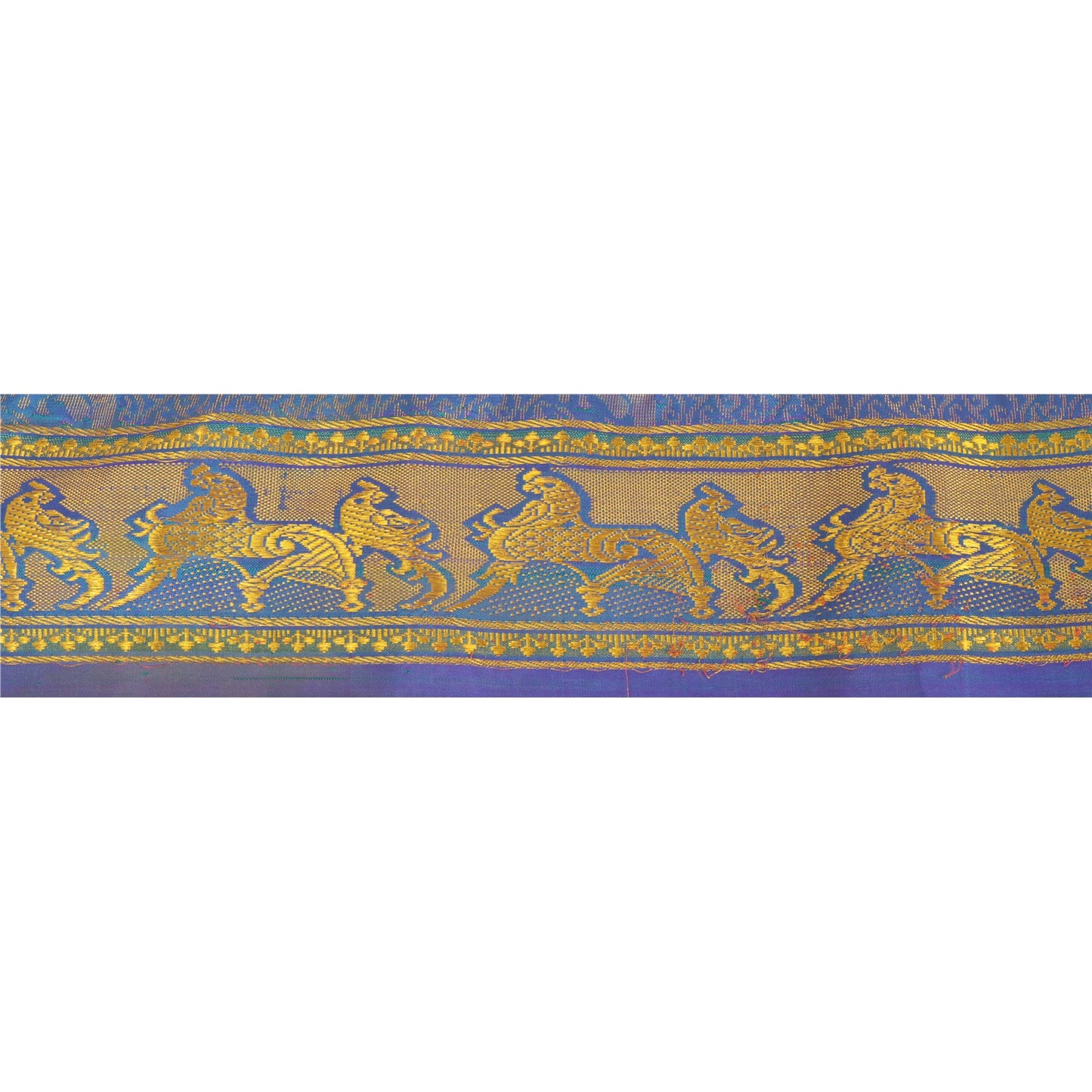Sanskriti Vintage 1 Yd Trim Sari Border Woven Brocade Craft Sewing Blue Lace