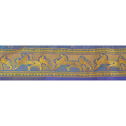 Sanskriti Vintage 1 Yd Trim Sari Border Woven Brocade Craft Sewing Blue Lace