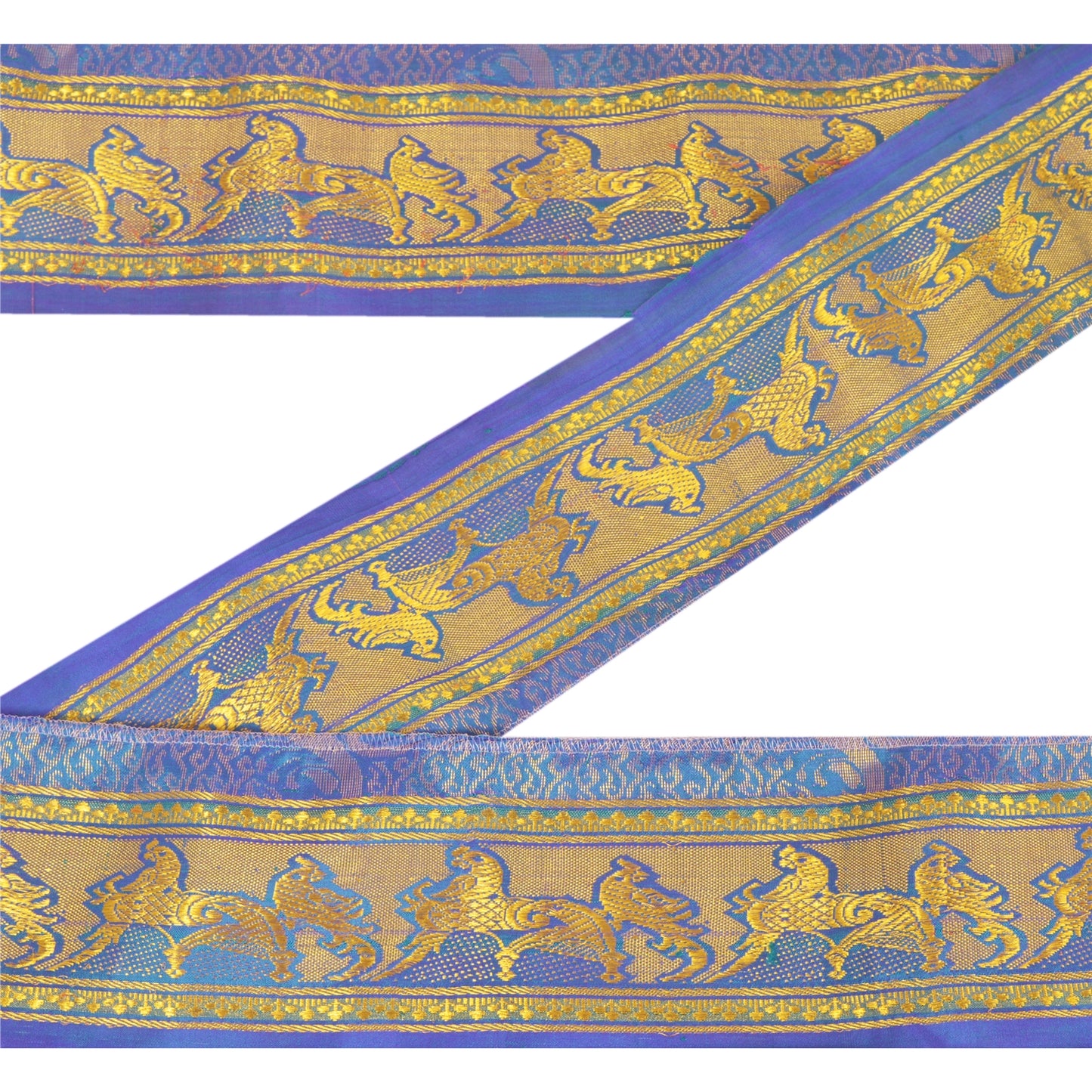 Sanskriti Vintage 1 Yd Trim Sari Border Woven Brocade Craft Sewing Blue Lace