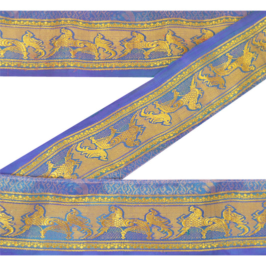 Sanskriti Vintage 1 Yd Trim Sari Border Woven Brocade Craft Sewing Blue Lace