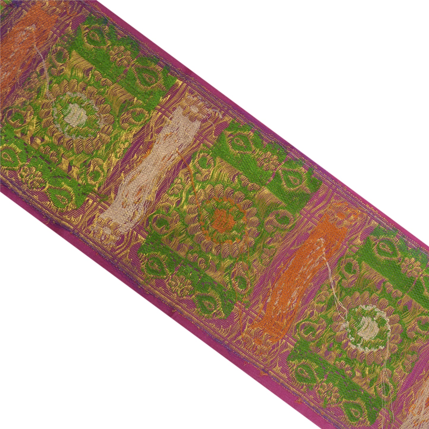 Sanskriti Vintage 1 Yd Sari Border Woven Banarasi Tanchoi Trim Purple Craft Lace