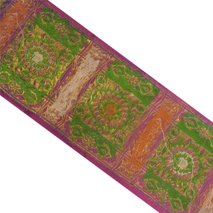 Sanskriti Vintage 1 Yd Sari Border Woven Banarasi Tanchoi Trim Purple Craft Lace