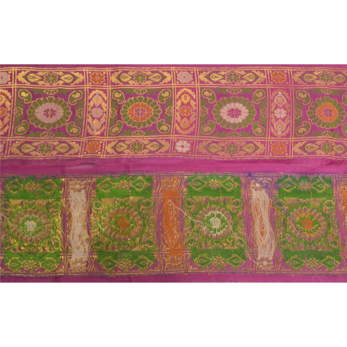 Sanskriti Vintage 1 Yd Sari Border Woven Banarasi Tanchoi Trim Purple Craft Lace