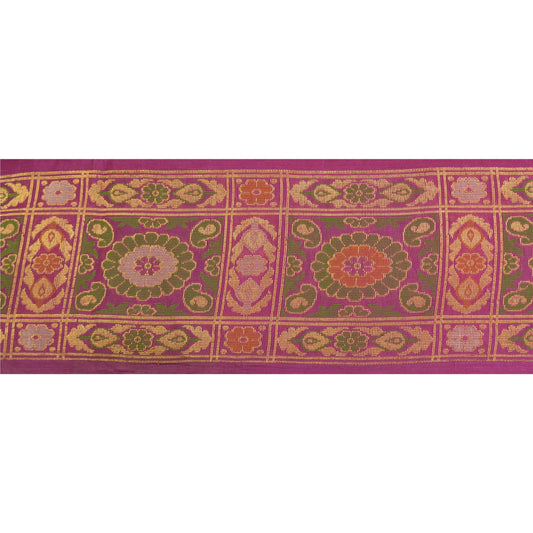 Sanskriti Vintage 1 Yd Sari Border Woven Banarasi Tanchoi Trim Purple Craft Lace