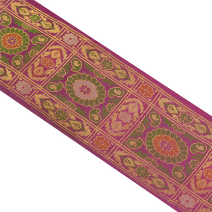 Sanskriti Vintage 1 Yd Sari Border Woven Banarasi Tanchoi Trim Purple Craft Lace