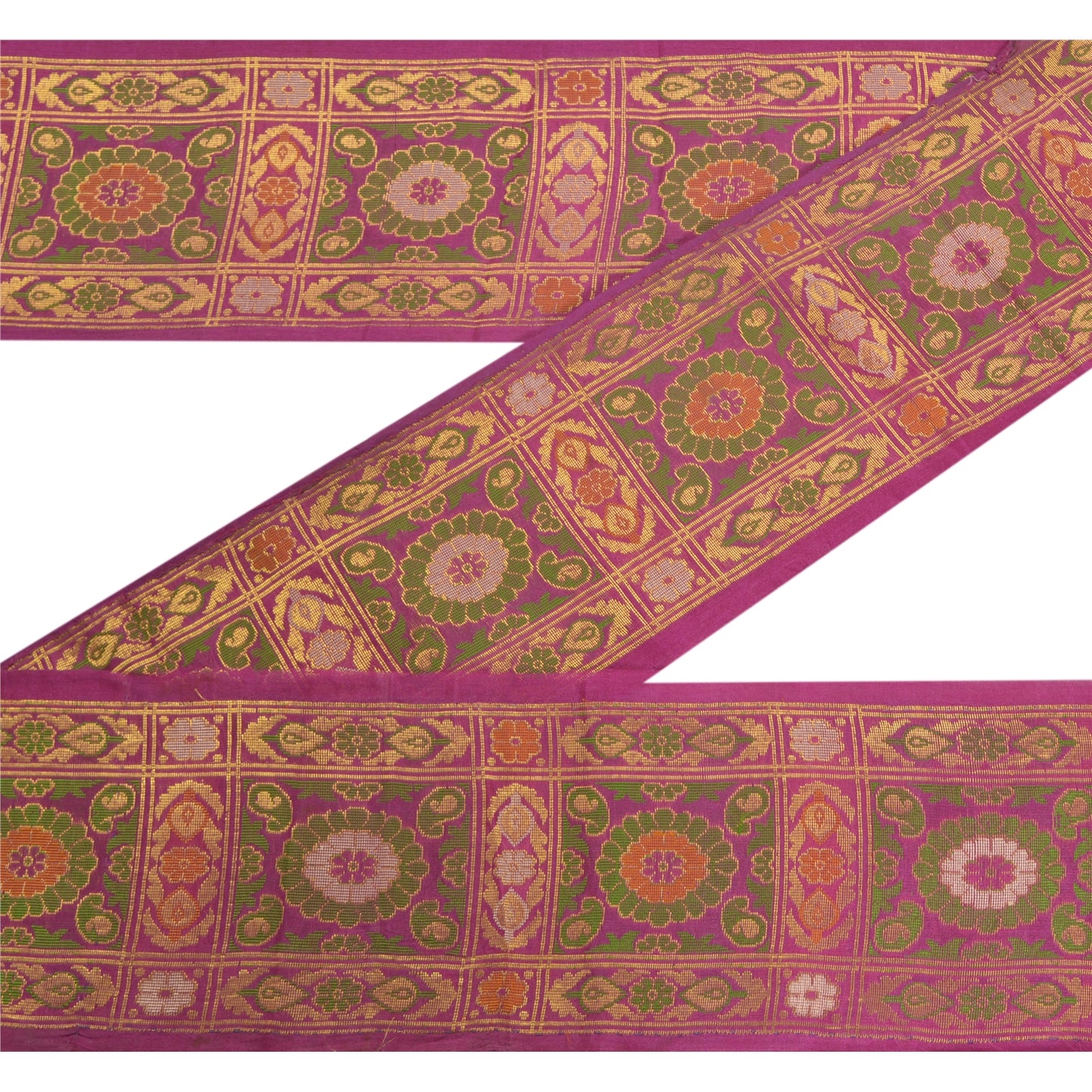 Sanskriti Vintage 1 Yd Sari Border Woven Banarasi Tanchoi Trim Purple Craft Lace