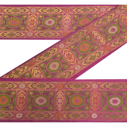 Sanskriti Vintage 1 Yd Sari Border Woven Banarasi Tanchoi Trim Purple Craft Lace