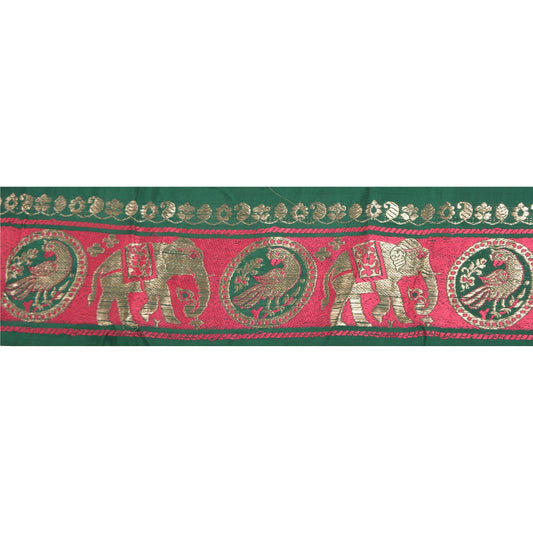 Sanskriti Vintage 1 YD Sari Border Woven Gujarati Banarasi Trim Craft Pink Lace