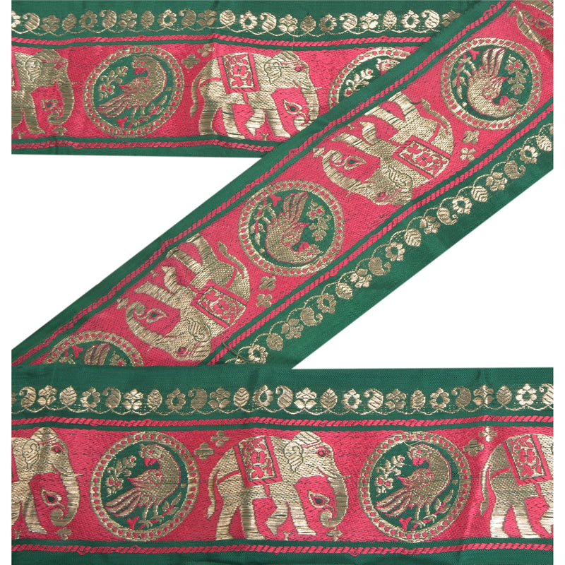 Sanskriti Vintage Gujarati Sari Border: Pink Silk Banarasi Trim with Zari (1 Yard) upholstery fabric