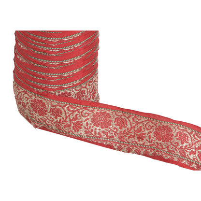 Sanskriti Vintage 1 Yd Sari Indian Border Woven Trim Sewing Craft Red Lace