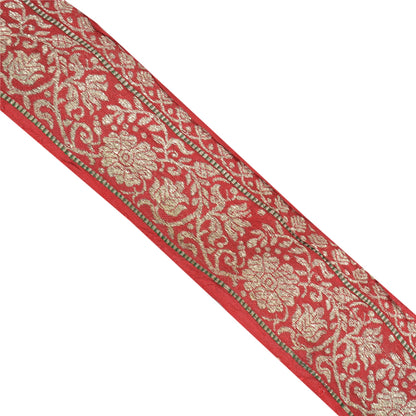 Sanskriti Vintage 1 Yd Sari Indian Border Woven Trim Sewing Craft Red Lace