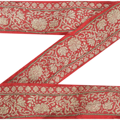 Sanskriti Vintage 1 Yd Sari Indian Border Woven Trim Sewing Craft Red Lace