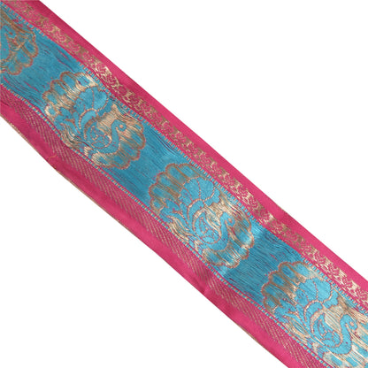 Sanskriti Vintage1 Yd Saree Pure Silk Border Brocade Trim Sewing Craft Pink Lace