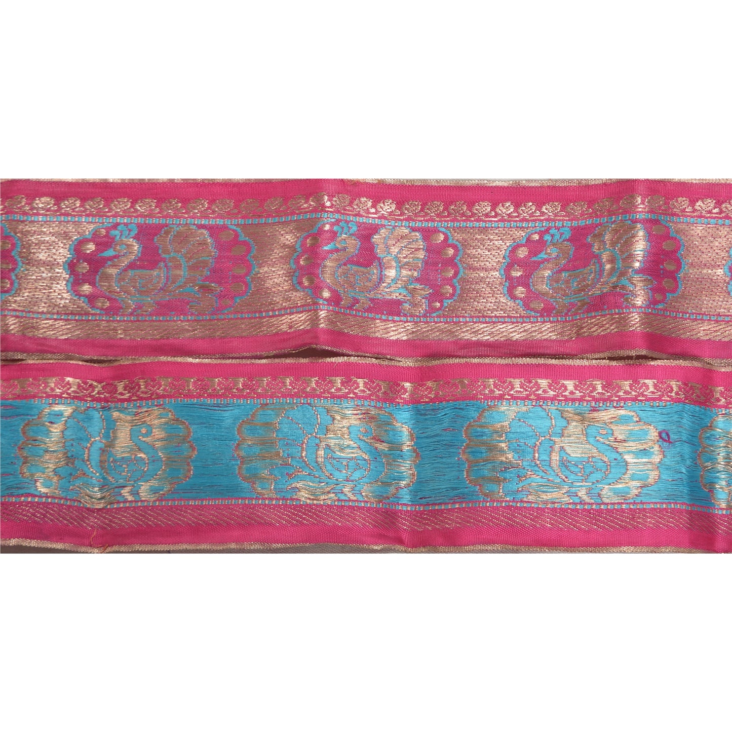 Sanskriti Vintage1 Yd Saree Pure Silk Border Brocade Trim Sewing Craft Pink Lace