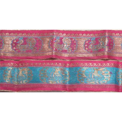 Sanskriti Vintage1 Yd Saree Pure Silk Border Brocade Trim Sewing Craft Pink Lace